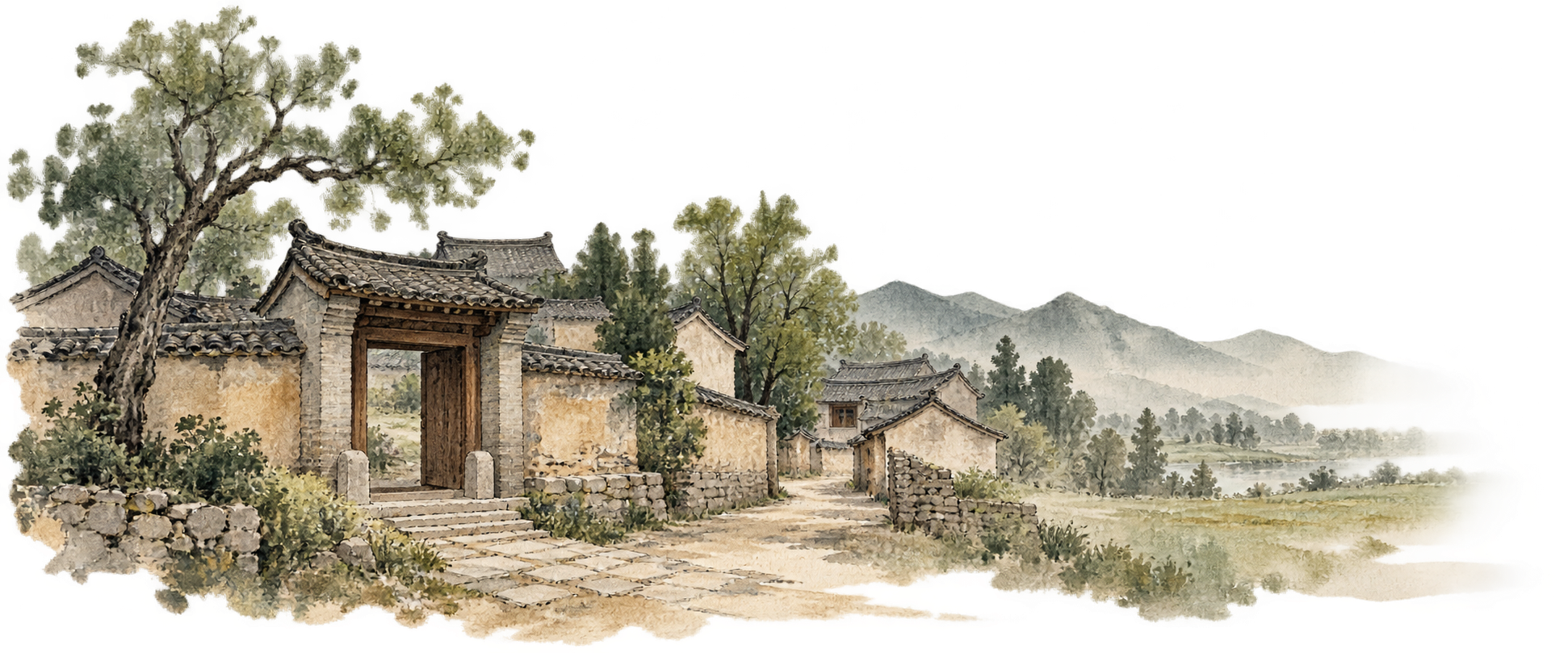 井头村旧巷意境插画